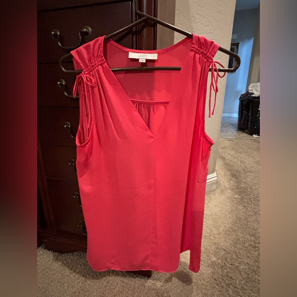 LOFT Vibrant Pink Tie-Shoulder V-Neck Tank